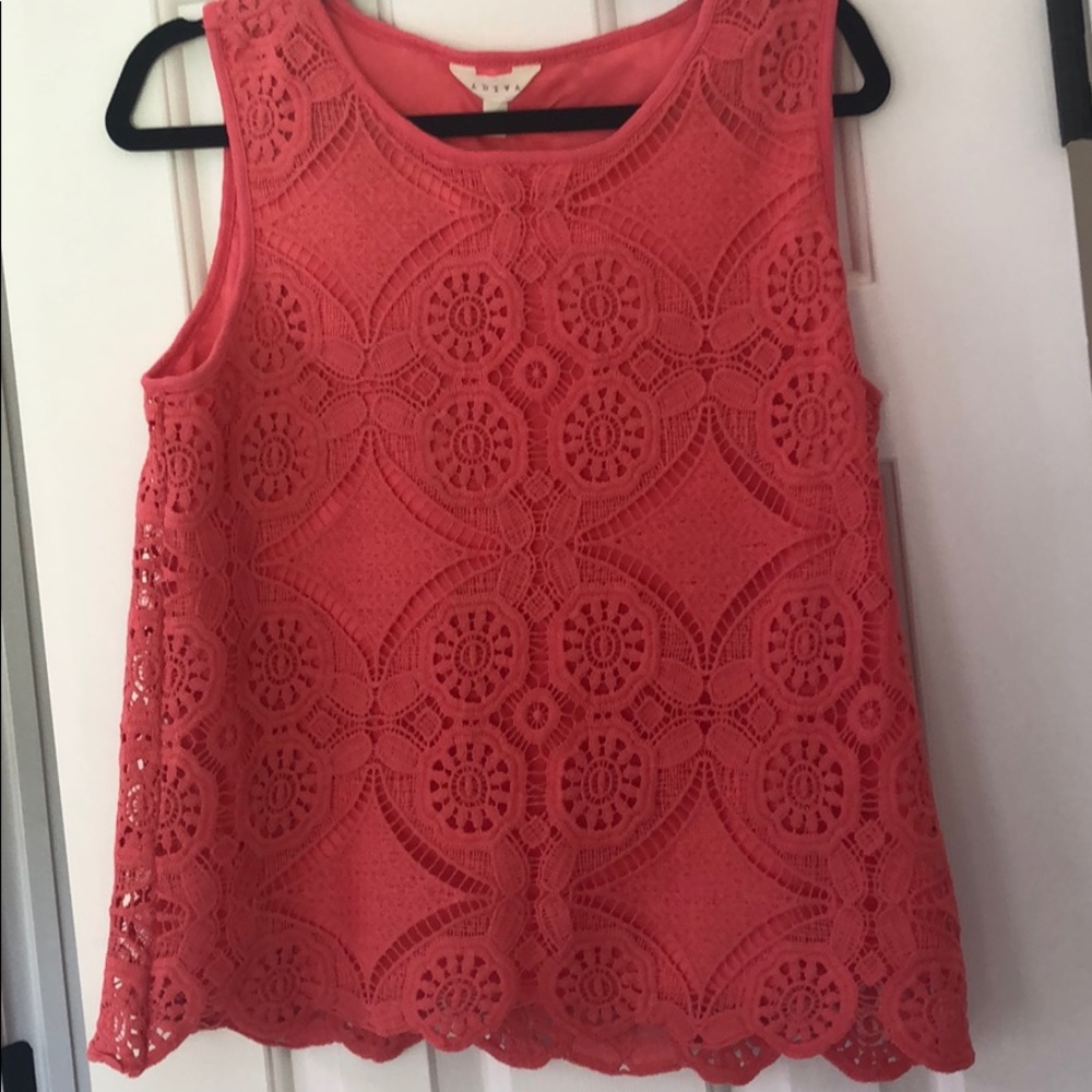 Adiva Coral/Pink Crochet-style Top - Medium